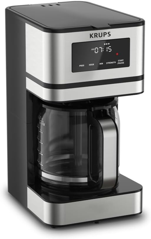 KRUPS Programmable 12-Cup Drip Coffee Maker Machine with 3 Brew Strengths | 24-hour programmable brewing, 3 brew strengths (mild, medium, bold), Flavor-Max technology, 4-hour keep warm by KRUPS