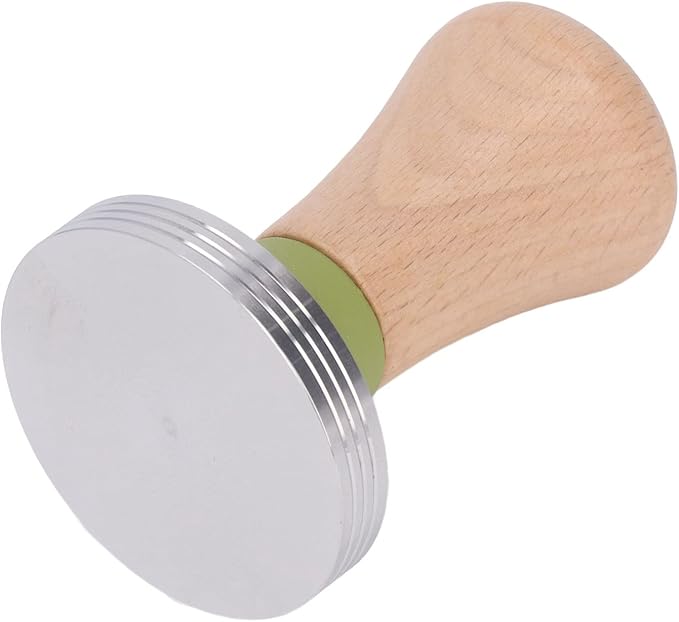 Beech Wood Coffee Tamper, Wooden Handle, Coffee Powder Press, Hammer Mill with Stainless Steel Base for Barista Beginners (58mm)