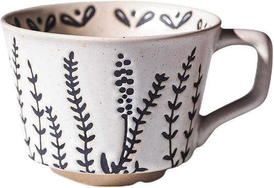 Handmade 12oz Coffee Mugs, Ceramic Coffee Mugs with Leaves Patterns for Man, Woman Modern Coffee Mug for Latte Cappuccino Cocoa, Dishwasher Microwave Safe, Stoneware Cup, Special Gifts, Lavender by Unknown