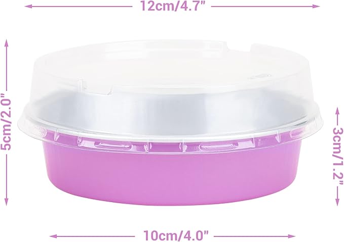 Beasea Disposable Mini Pans with Lids, 100 Pack 4” 8oz Light Pink Aluminum Baking Foil Tins Round Small Tart Container for Individual Cupcake Dessert Muffin Ramekin Cheesecake Quiche Oven Dishes - Image 2