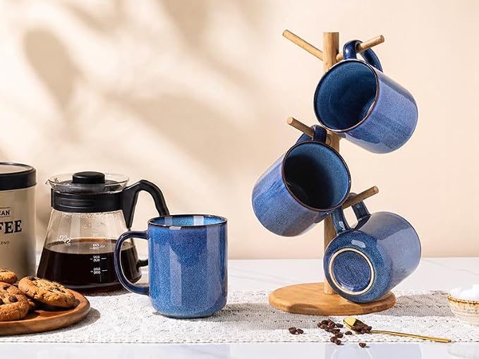 GBhome Large Coffee Mugs Set of 6, 16oz Handmade Coffee Mugs Set with Large Handle for Cappuccino/Latte/Tea/Hot Cocoa, Dishwasher & Microwave Safe-Sea Blue - Image 7