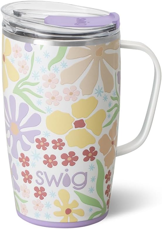 Swig Life 18oz Insulated Travel Mug with Handle & Lid, Fresh Cut | Triple Insulated Stainless Steel - Handle & Lid Included - Keeps Coffee Hot or Cold - Cup Holder Friendly by SwigLife