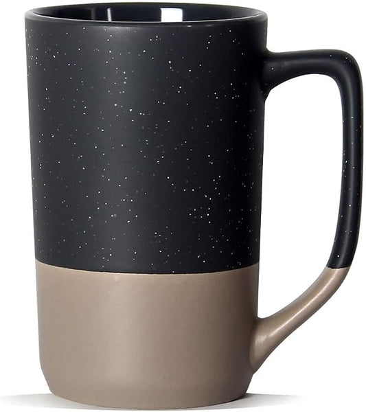 16 OZ Large Coffee Mug, Two Color Combination Big Ceramic Tea Cup with Square Handle with White Speckled for Men Women Restaurant Home Office Hot Drinks, Grey by SHOWFULL