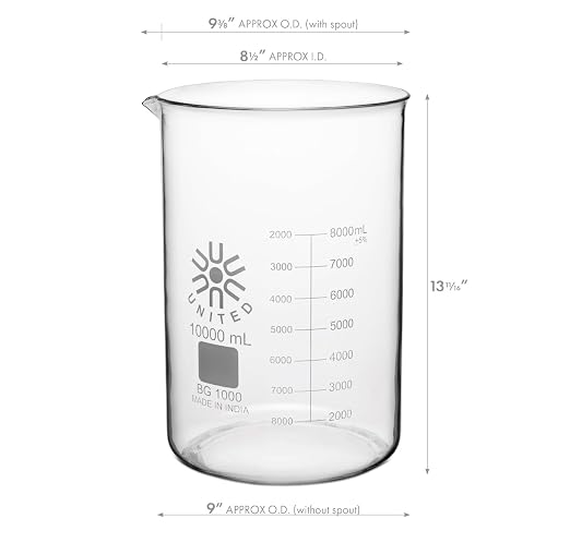 United Scientific™ Large Glass Beaker, 10,000ml, Autoclavable, 1 Each | 3.3 Borosilicate Glass, Thermal Shock Resistant, Molded Pour Spout, Griffin Low Form Science Beaker, ASTM-E960 Compliant - Image 2