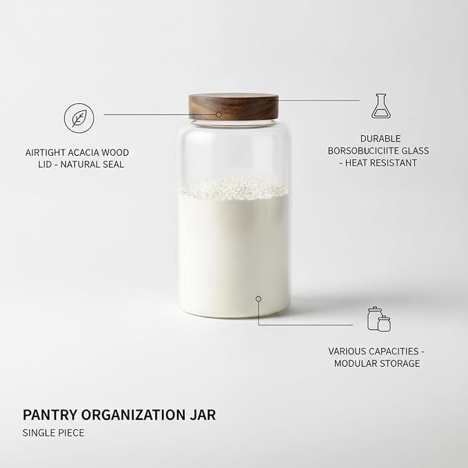 Easy-Access Borosilicate Glass Jar with Acacia Wood Lid for Quick Pantry Organization - Image 4