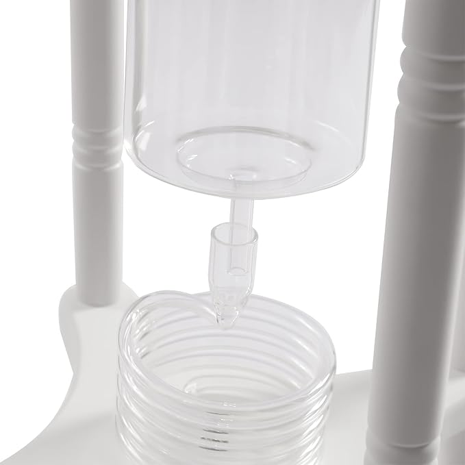 Cold Brew Drip Coffee Pot, Tower Cold Brew Coffee Machine, Glass Wooden Stand Ice Coffee Machine With Slow Drip Technology for Commercial Office 25 Cups White