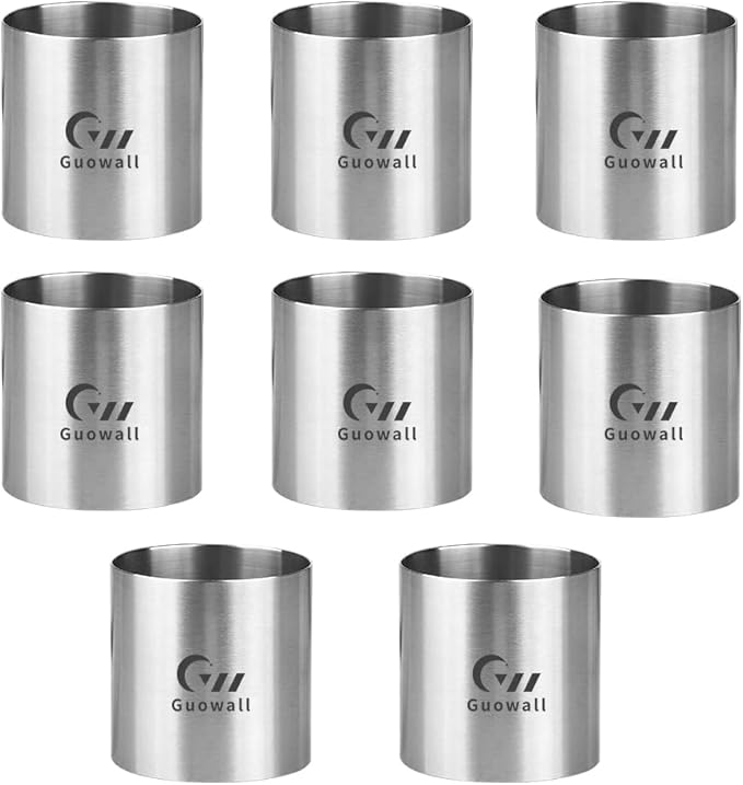 Guowall Cake Ring Mold 8 pack Mini Mousse Mould Seamless Stainless Steel Cake Cutter for Baking Small Size Round Food Pastry Mould - 2 inch