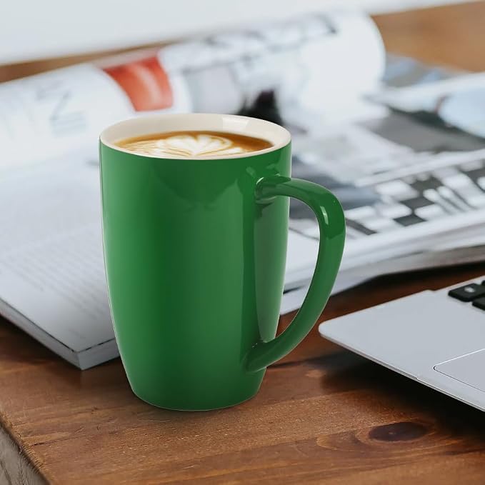 homEdge Porcelain Mug Set, 16 Ounces Cup for Tea, Latte, Mocha, Hot Chocolate, Set of 6, Green - Image 2