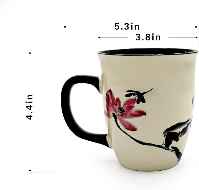 Funny Ceramic Magic Heat Color Changing Art Coffee Tea Mug Lotus Printing Porcelain Mugs for Women Personalized White Green Tea Cup 16 oz Large Coffee Mug for Mom Girl Grandma And Man - Image 3