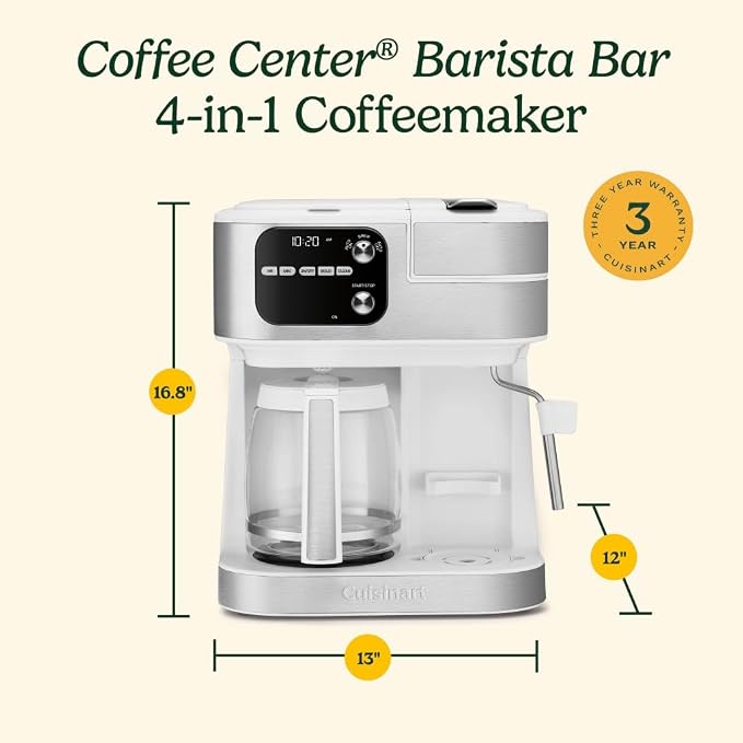 Cuisinart Coffee Center Barista Bar 4-in-1 Coffee Maker, Single-Serve Pods Compatible, Coffeemaker, Three Brewing Sizes, SS-4N1WNAS, White - Image 4