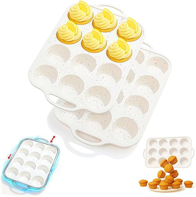 Silicone Muffin Pans for Baking 2 Pack, 2.8 Inch with Metal Reinforced Frame, Regular Size Nonstick Silicone Cupcake Pan 12 Cups for Baking Homemade Muffins, Cupcakes, Dishwasher Safe BPA Free