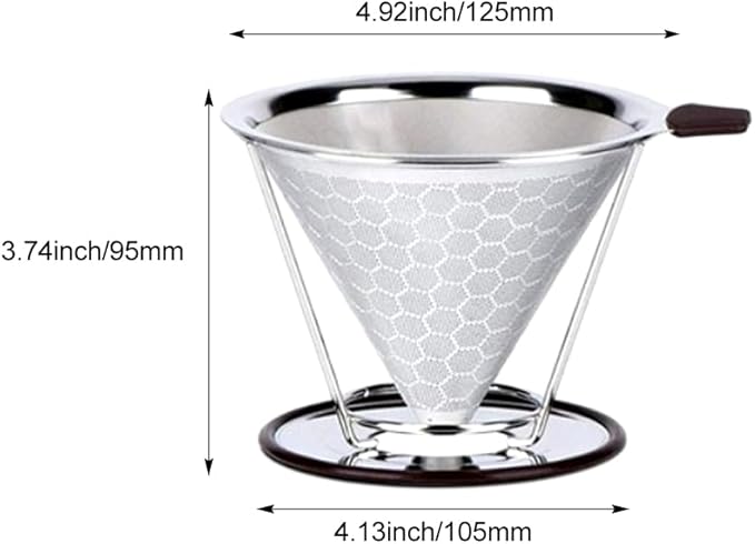 Pour Over Coffee Dripper, Stainless Steel Metal Cone Coffee Filter Single Cup Coffe-e Maker with Non-slip Cups Stand, Reusable Paperless Dripper for Medium Grind Coffe-e, Optimize Extraction(Silver)
