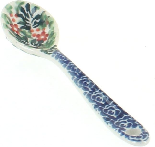 Blue Rose Polish Pottery - Blue Summer Blooms Sugar Spoon - 5.25" Long - Ceramic Teaspoon for Coffee, Tea, Sugar & Condiments