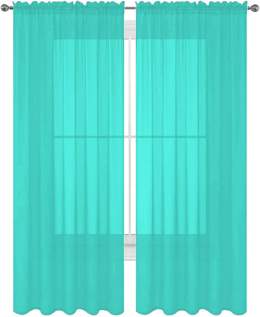 2 Piece Solid Elegant Sheer Curtains Fully Stitched Panels Window Treatment Drape (54" X 108", Turquoise) by Decotex