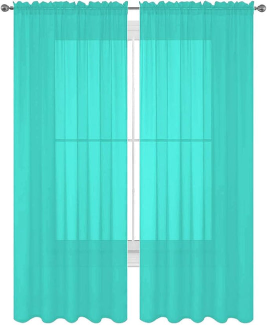 2 Piece Solid Elegant Sheer Curtains Fully Stitched Panels Window Treatment Drape (54" X 63", Turquoise) by Decotex