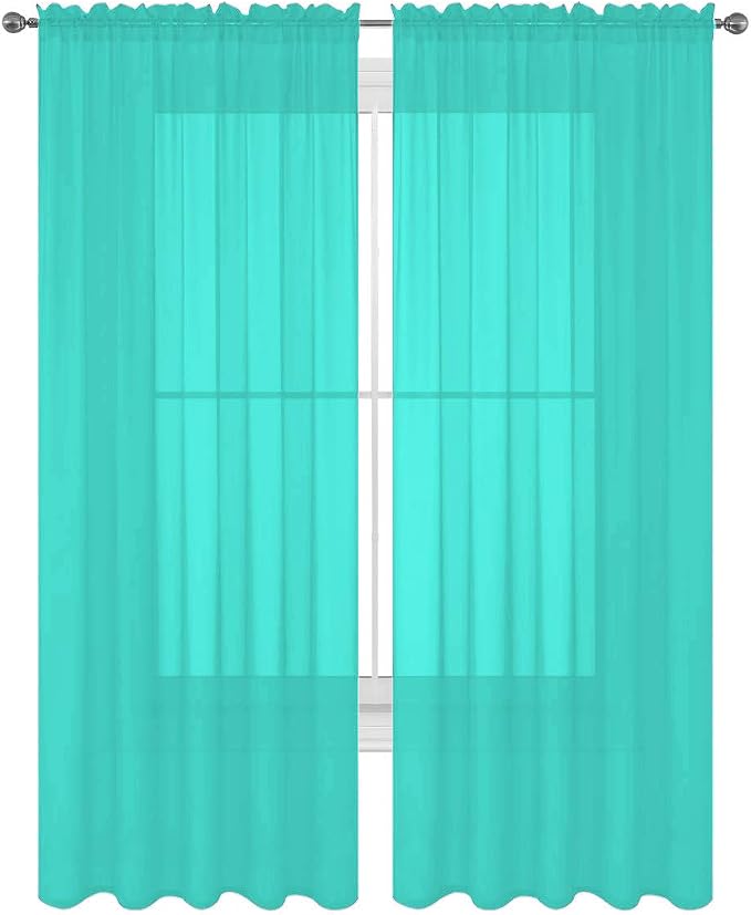 2 Piece Solid Elegant Sheer Curtains Fully Stitched Panels Window Treatment Drape (54" X 36", Turquoise) by Decotex