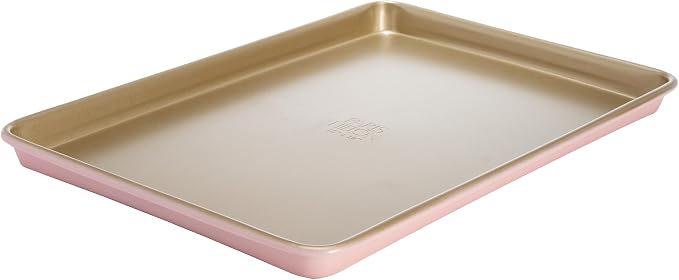 Paris Hilton Nonstick Carbon Steel Bakeware Collection, 15-Inch x 10-Inch Cookie Baking Sheet, Dishwasher Safe, Made without PFOA and PFAS, Pink Champagne Two-Tone by TheWorldofParisHilton