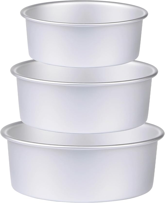 Round Cake Pan Set of 3 (6 x 3 inch/8 x 3 inch/10 x 3 inch), Aluminum Baking Pans for Layer Cakes, Heavy Duty Non-Stick, Evenly Baking Tools for Home Kitchen, Birthday Wedding Anniversary by HomeMall