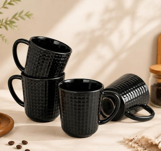 14 oz Ceramic Coffee Mugs Set of 4, Black Coffee Cups with Handle | Coffee Mug for Office & Home, Latte Cocoa, Lead-Free, Wedding & Housewarming Gift, Microwave & Dishwasher Safe by Seworlan