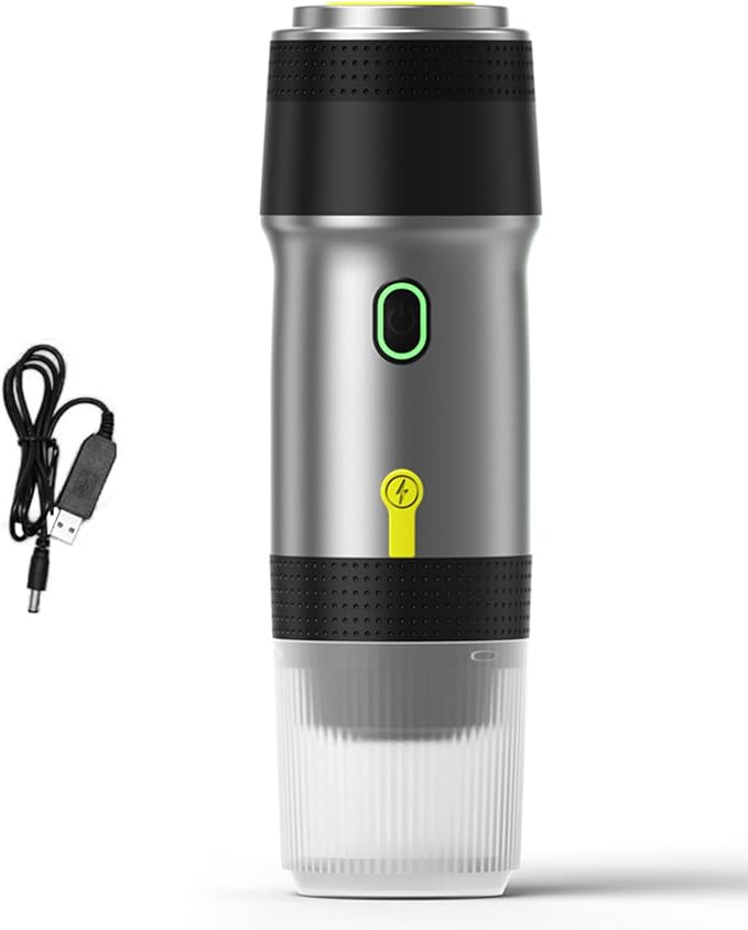 Portable Coffee Maker 3 in 1 Cordless Electric Coffee Machine Compatible with Capsule and Ground Coffee, Cold Brew and Heating, Mini Travel Coffee Maker with 120ml Cup, USB (Silver) by Unknown