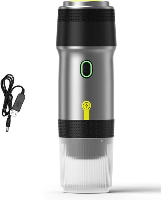 Portable Coffee Maker 3 in 1 Cordless Electric Coffee Machine Compatible with Capsule and Ground Coffee, Cold Brew and Heating, Mini Travel Coffee Maker with 120ml Cup, USB (Silver) by Unknown