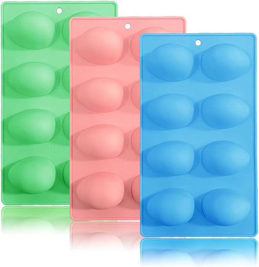 3 Pack 3D Easter Egg Silicone Molds, 8 Cavity Egg Shape Non-stick Baking Molds Tray DIY Baking Tool for Easter Chocolate Cake Dessert Muffin Mousse Pastry Handmade Soap Crayons by BENEKIY