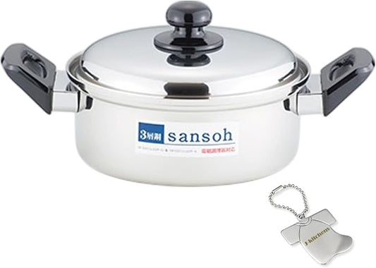 J-kitchens Dining Product, Double-Handled Pot, 3-Layer Steel, 7.9 inches (20 cm), Rust Resistant, Non-Stick, Gas, Induction Compatible, Made in Japan, With Original Tag by Unknown