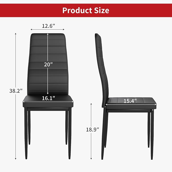 FDW | Dining Chairs Set of 4 | Black | Kitchen Chairs 4 Upholstered Chairs and Faux Leather Cushions | Space-Saving and Modern Design | for Dining Room, Easy to Assemble - Image 3