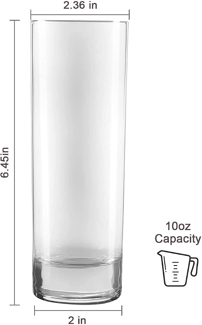 QAPPDA Glass Cups 10 oz, Highballl Glass Cocktail Glass Drinking Glasses | Collins Glasses for Kitchen,Heavy Base Water Cup For Juice,Cocktails,Beverages,Drinking Cups Beer Cups Set Of 12 - Image 2