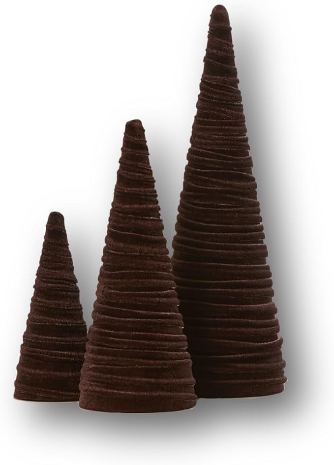 Chocolate Brown Set of 3 Velvet Cones (Chocolate Brown Set of 3) | Wedding Centerpiece or Modern Christmas Tree by YourHeartsContent