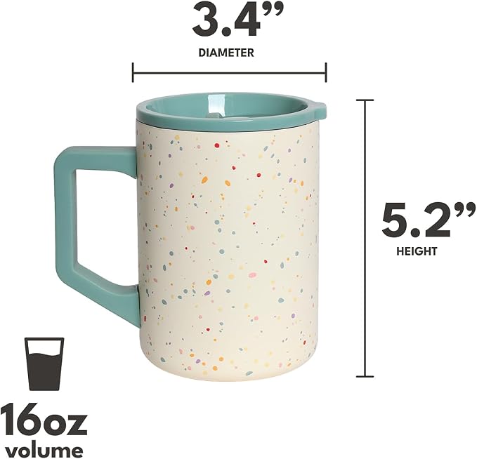 Elemental Insulated Coffee Mug - Triple-Wall Stainless Steel Summit Travel Cup for Hot and Cold Drinks - Thermal Coffee Mug with Lid and Handle for Camping, Office & Travel 16oz - Rainbow Speckle - Image 2