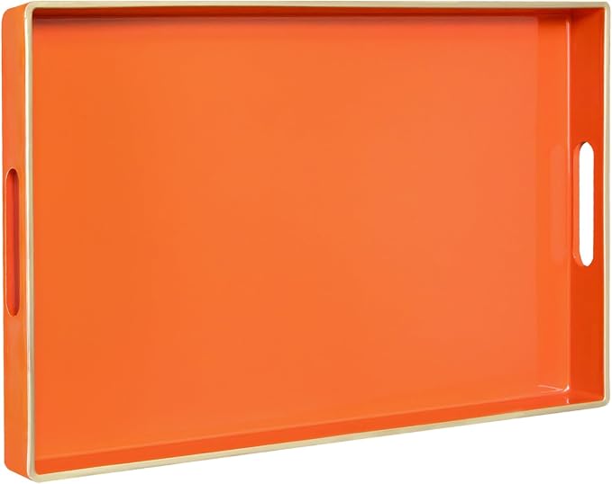 MAONAME Orange Decorative Tray for Coffee Table, Serving Tray with Handles | Plastic Melamine Tray, Modern Ottoman Tray, Rectangular Countertop Organizer Tray for Living Room, 15.8"L x 10.2"W x 1.4"H by MAONAME