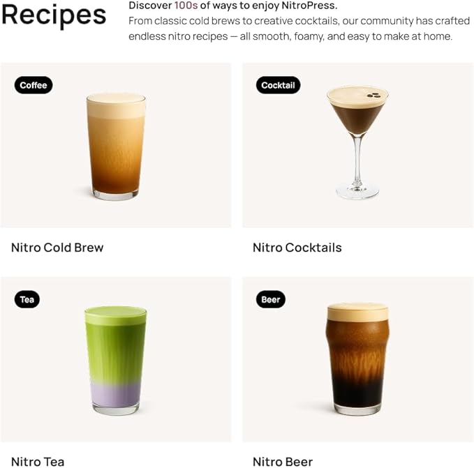NitroPress DS – Electric Nitro Cold Brew Coffee & Cocktail Maker | Air-Powered Nitrogen Infuser for Smooth Nitro Drinks, Cocktails, Cold Brew & Tea at Home | No Gas Cartridges | Stainless Steel Design