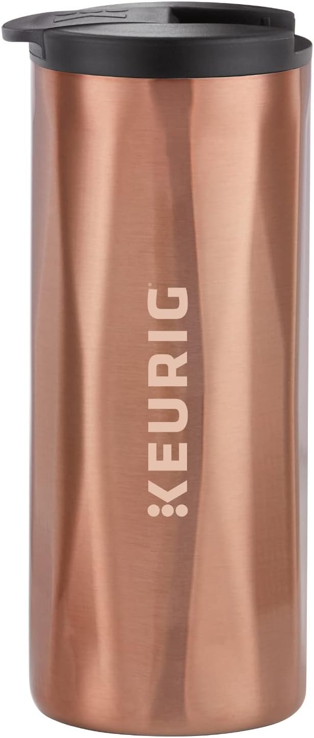Keurig Faceted Stainless Steel Coffee Travel Mug, Fits Under Any Keurig K-Cup Pod Coffee Maker, 14 oz, Copper by Keurig