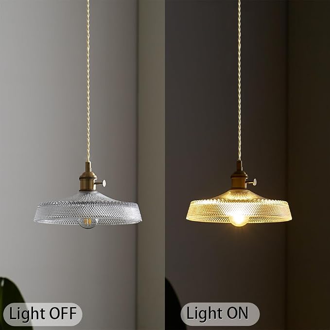 Sedelan Antique Pendant Light, Vintage Pendant Lighting, Glass Kitchen Pendant Lighting Over Island Hallway Bedroom Adjustable Hanging Light Fixture 59.05”, Copper E26, Switch Knob(Bulb Not Included) - Image 5