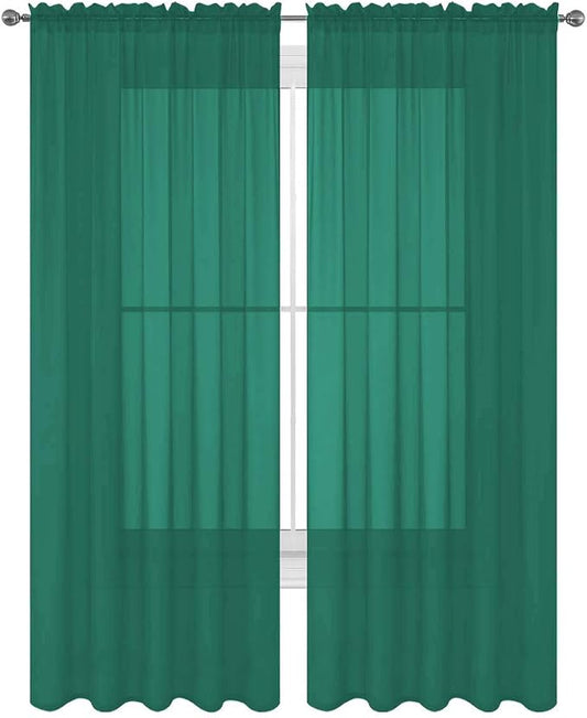 2 Piece Solid Elegant Sheer Curtains Fully Stitched Panels Window Treatment Drape (54" X 108", Teal) by Decotex