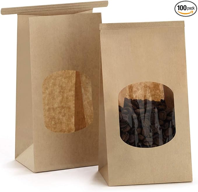 BagDream Small Cookie Bags 3.54x2.36x6.7 Inch Tin Tie Closure 100Pcs Brown | Resealable, Window, Grease Resistant, For Homemade Baked Goods, Snack, Coffee Beans, Party Favor, Gift Giving, Small Business by BagDream