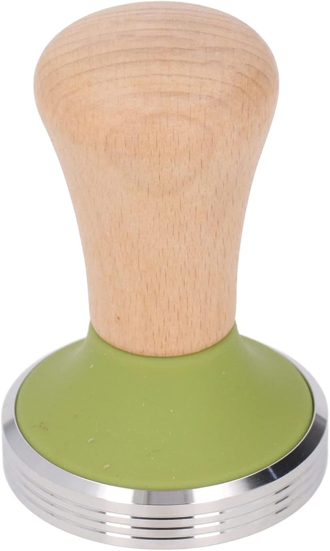 Beech Wood Coffee Tamper, Wooden Handle, Coffee Powder Press, Hammer Mill with Stainless Steel Base for Barista Beginners (58mm)