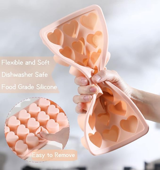 2 Pack Heart-Shaped Ice Cube Trays - 42 Holes Silicone Heart Ice Cube Tray with Lid, BPA Free and Dishwasher Safe, Mini Fun Shape Ice Cube Mold, Easy to Remove (Pink + Green)