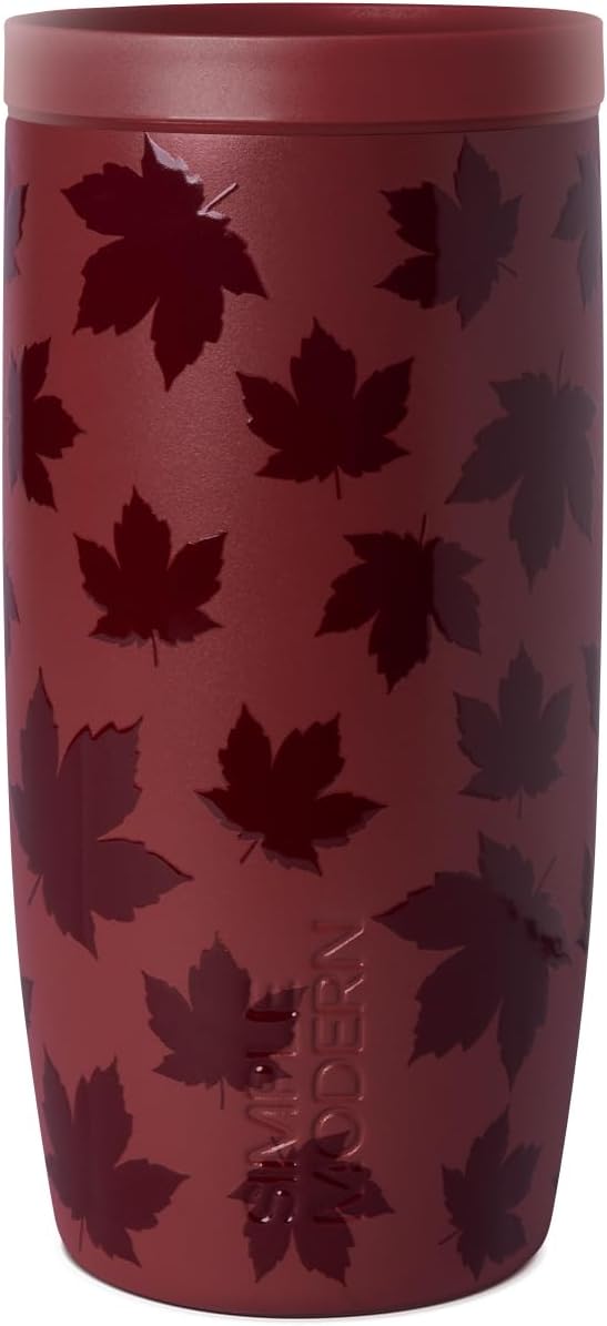 Simple Modern Halloween Travel Coffee Mug 360° Lid | 16oz | Leaves | Voyager Ceramic-Lined Insulated Stainless Steel Coffee Tumbler, Iced Coffee Cup, Mug with Lid |Autumn Maple by Unknown