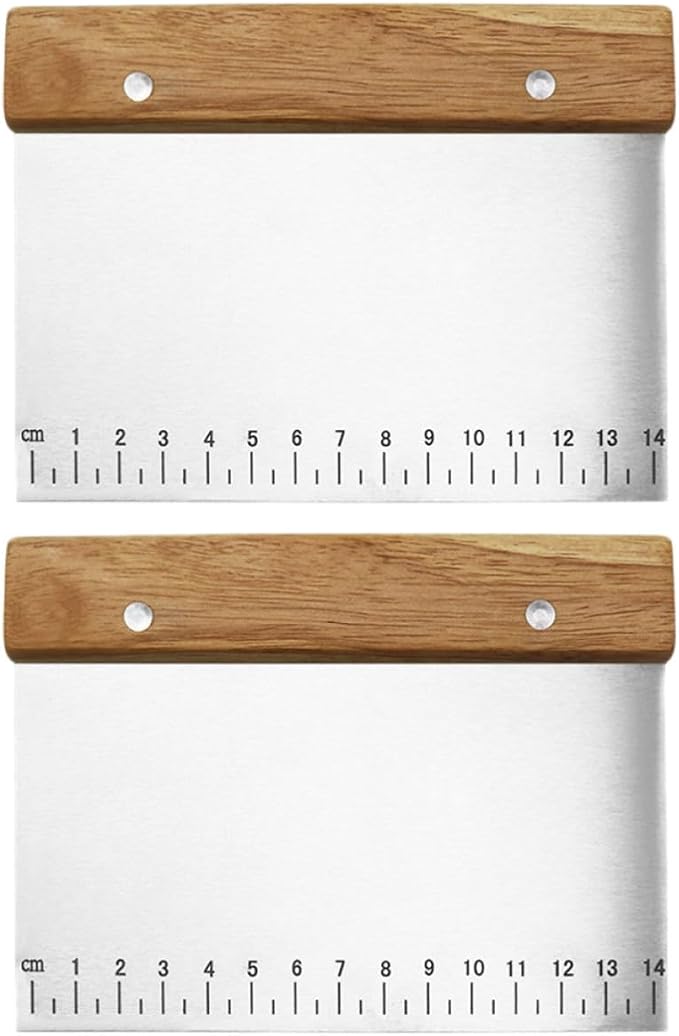 Dough Scraper Smooth Surface Baking Tool 2 Pcs Stainless Steel with Measurement Scale and Comfortable Handle Dough Cutter Random Color for Bread and Pastry Baking by Unknown