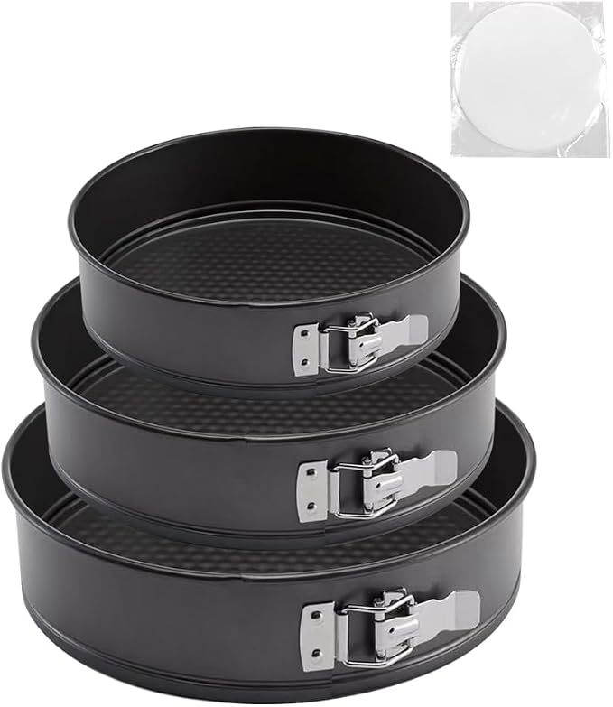 Springform Cake Pan, Cake Pan with 3 Different Size (9.5,10.2,11inch), Cake Molds for Baking with Removable Bottom, Non-Stick Bakeware for Effortless Baking（with 50 Pcs Parchment Paper Liners） by RHQQ