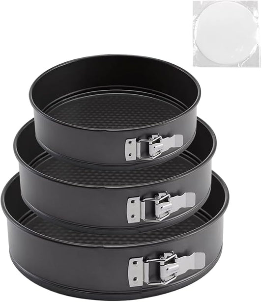 Springform Cake Pan, Cake Pan with 3 Different Size (9.5,10.2,11inch), Cake Molds for Baking with Removable Bottom, Non-Stick Bakeware for Effortless Baking（with 50 Pcs Parchment Paper Liners） by RHQQ