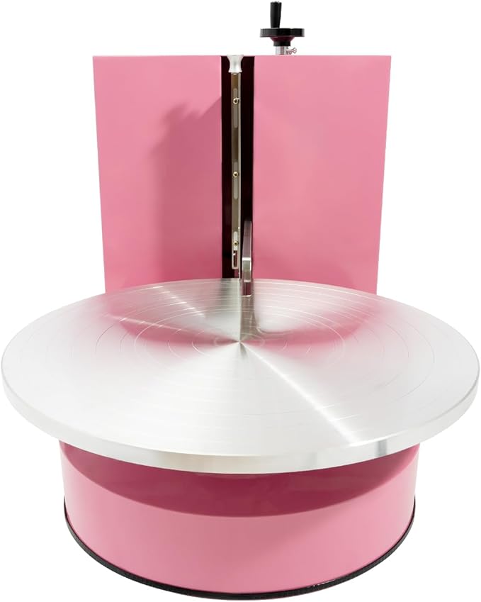 Cake Icing Machine 200W Auto Cream Spreading Machine w/Graduated Scraper & LCD Display, Professional Cake Decorating Machine Frosting Turntable for 4-16 Inch Cakes 0-320 RPM Rotating Speed (Pink)