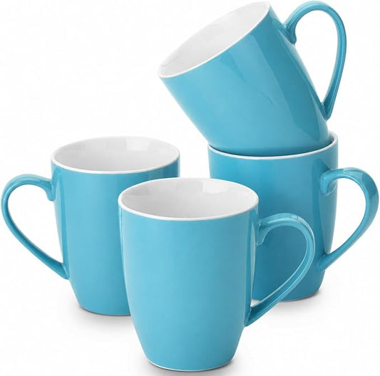BTaT- Porcelain Coffee Mugs Set, 16 Ounces, 4 Pack, Turquoise Ceramic Coffee Mugs with Handle, Restaurant Cups for Mocha, Tea, Cappuccino, Cocoa, Cereal, Mug Gift Set, Dishwasher and Microwave Safe by BrewToATea