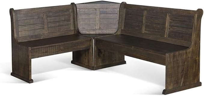 Pemberly Row 3-Piece Farmhouse Wood Breakfast Nook Set with Table, Hidden Storage, Planked Tops, Reversible Seating, in Tobacco Leaf Finish - Image 8