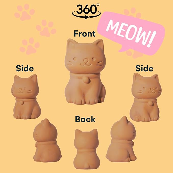 Sifri 3D Brown Sugar Keeper 2-in-1 Set – Terracotta Clay Cat & Spoon Saver Softener – Cute Kitchen Storage & Freshness Holder for Sugar – Gift for Bakers (1, Cat and Spoon) - Image 2