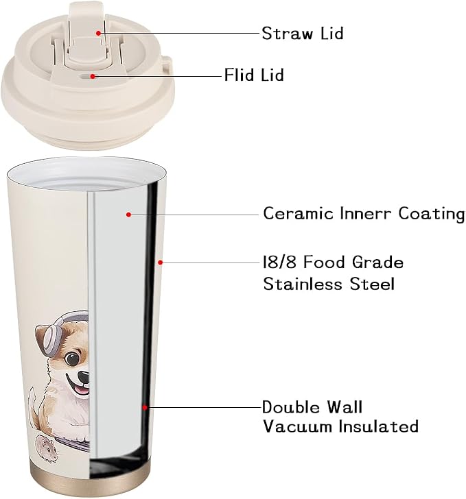 Funkrin Coffee Travel Mug with Flip Lid, 16oz Insulated Tumbler Cup with Ceramic Coating, Double Wall Vacuum Leak-Proof Tumbler for Office School Party Camping - Image 6