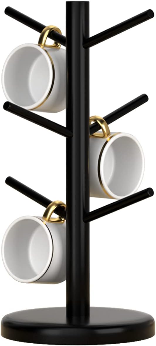 Dorhors Mug Holder Tree,Coffee Cup Holder,Mug Rack Stand Hook,Bar Organizer | Black Wood Coffee Station Accessories 6 Hook,Coffee Shelf Decor for Kitchen Countertop,Counter Storage Display Mug,Cup by Dorhors