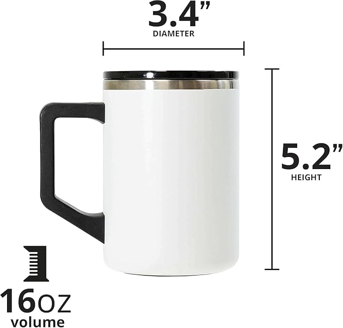 Elemental Insulated Coffee Mug - Triple-Wall Stainless Steel Summit Travel Cup for Hot and Cold Drinks - Thermal Coffee Mug with Lid and Handle for Camping, Office & Travel 16oz - White - Image 3